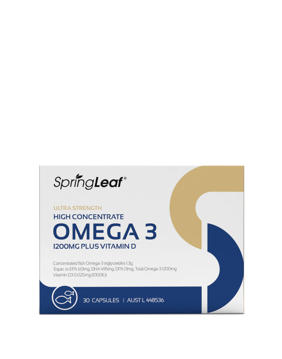 SpringLeaf Ultra Strength High Concentrate Omega 3 1200mg plus Vitamin ...